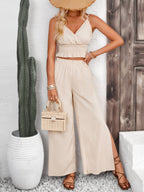 Smocked Surplice Cami and Wide Leg Pants Set