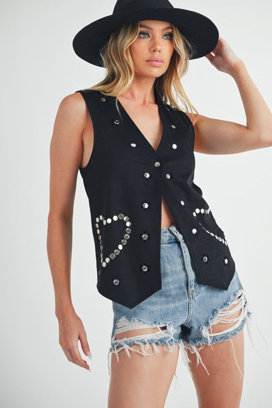Aemi + Co Heart Rivet Detail Suede Vest Coat - felvior