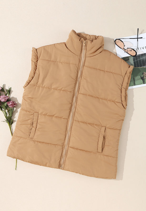 Zip Up Vest Coat with Pockets - felvior