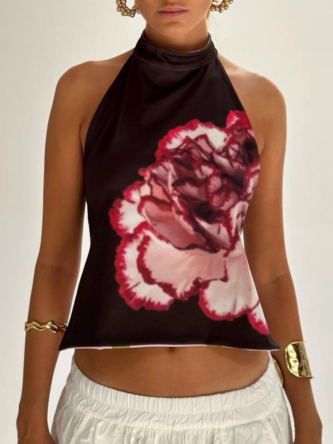 Backless Printed Halter Neck Tank - felvior