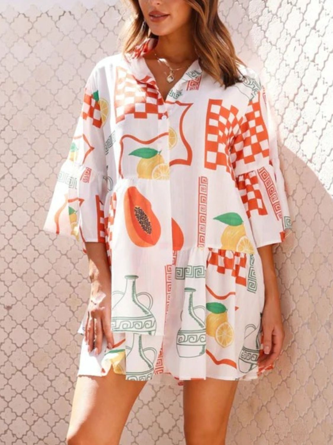 Printed Three-Quarter Sleeve Mini Dress Secondary image