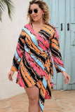 Plus Size Printed Surplice Neck Mini Dress - felvior