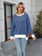 Contrast Trim Round Neck Long Sleeve T-Shirt