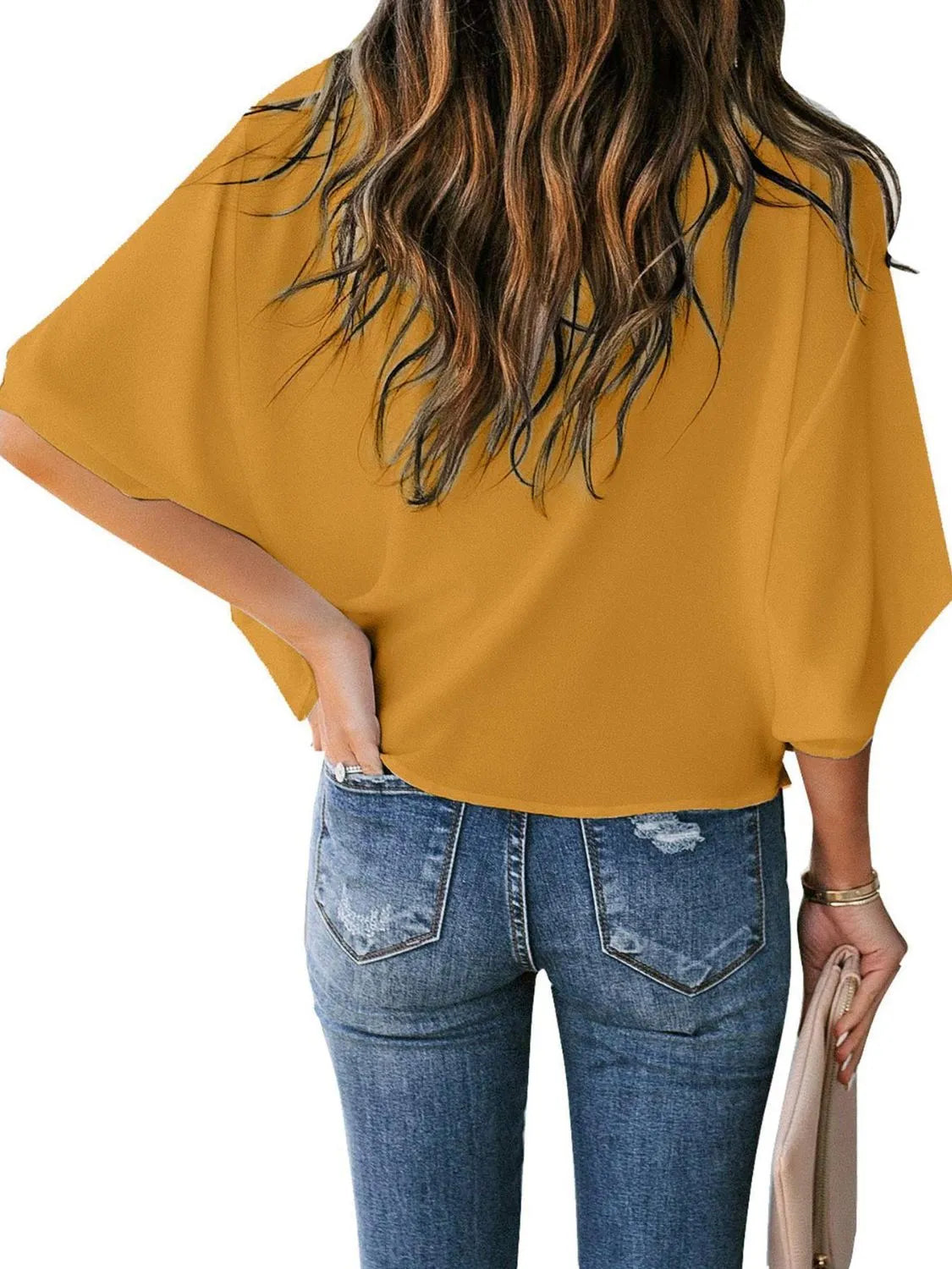 Full Size Ruched Three-Quarter Sleeve Blouse Plus Size