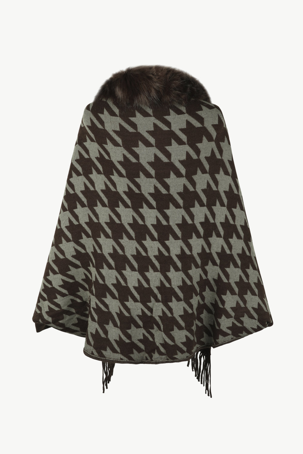 Houndstooth Fringe Hem Poncho - felvior