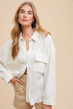 Annie Wear Openwork Button Down Drop Shoulder Shirt - felvior