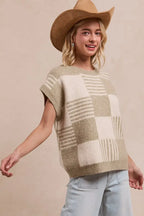 BiBi Checker With Stripes Pattern Sleeveless Sweater