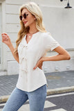 Notched Short Sleeve Blouse - felvior