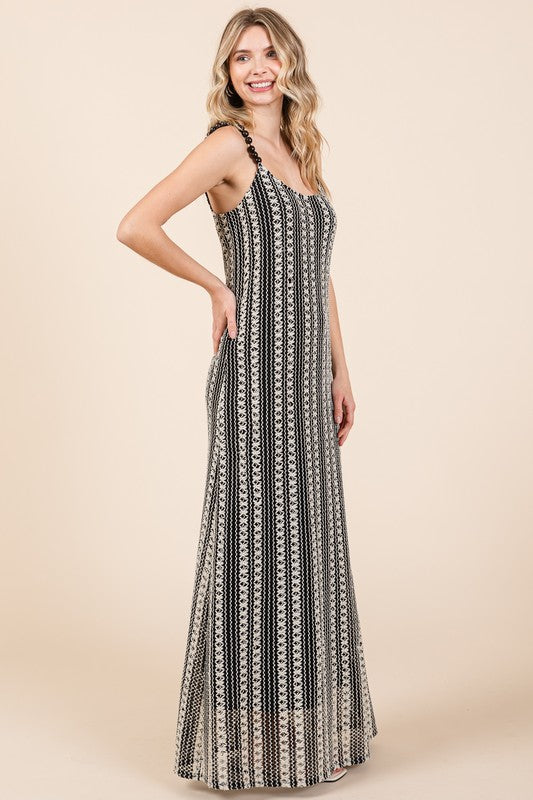 GeeGee Plus Size Striped Scoop Neck Beaded Strap Maxi Cami