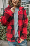 Double Take Full Size Plaid Long Sleeve Hooded Coat - felvior