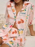 Printed Button Down Shirt and Shorts Set