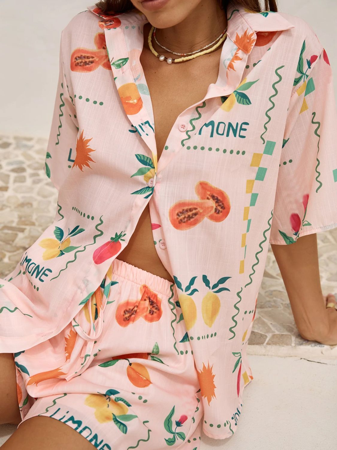 Printed Button Down Shirt and Shorts Set