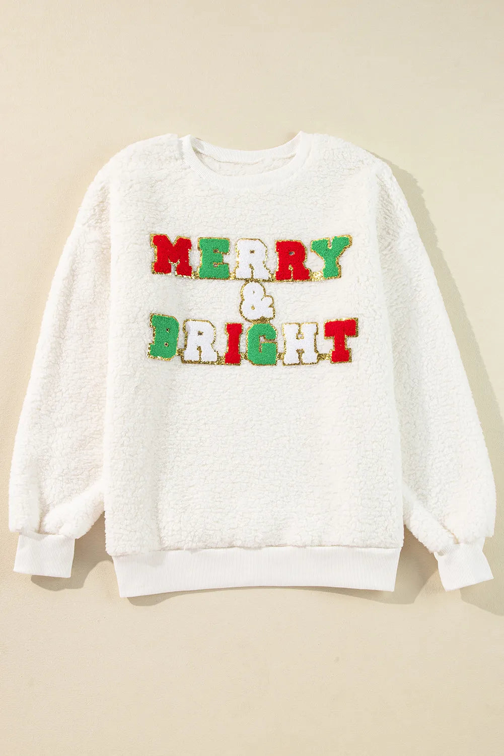 MERRY & BRIGHT Round Neck Long Sleeve Sweatshirt - felvior