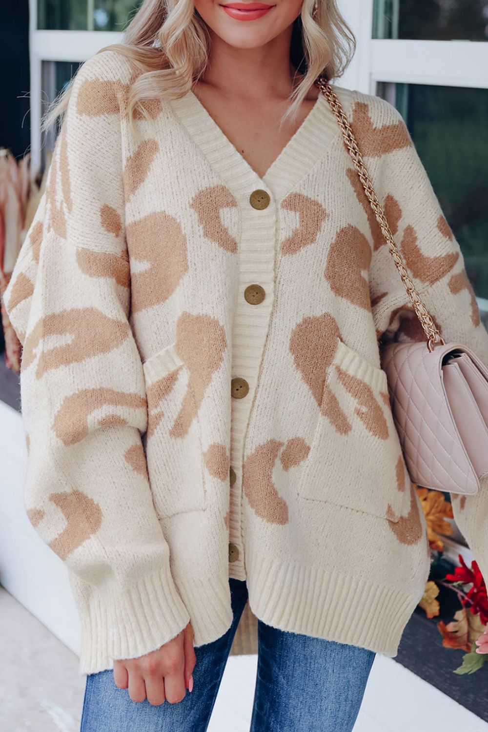 Leopard V Neck Button Down Cardigan - felvior