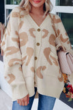 Leopard V Neck Button Down Cardigan - felvior