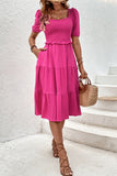 Perfee Square Neck Puff Sleeve Cutout Dress - felvior