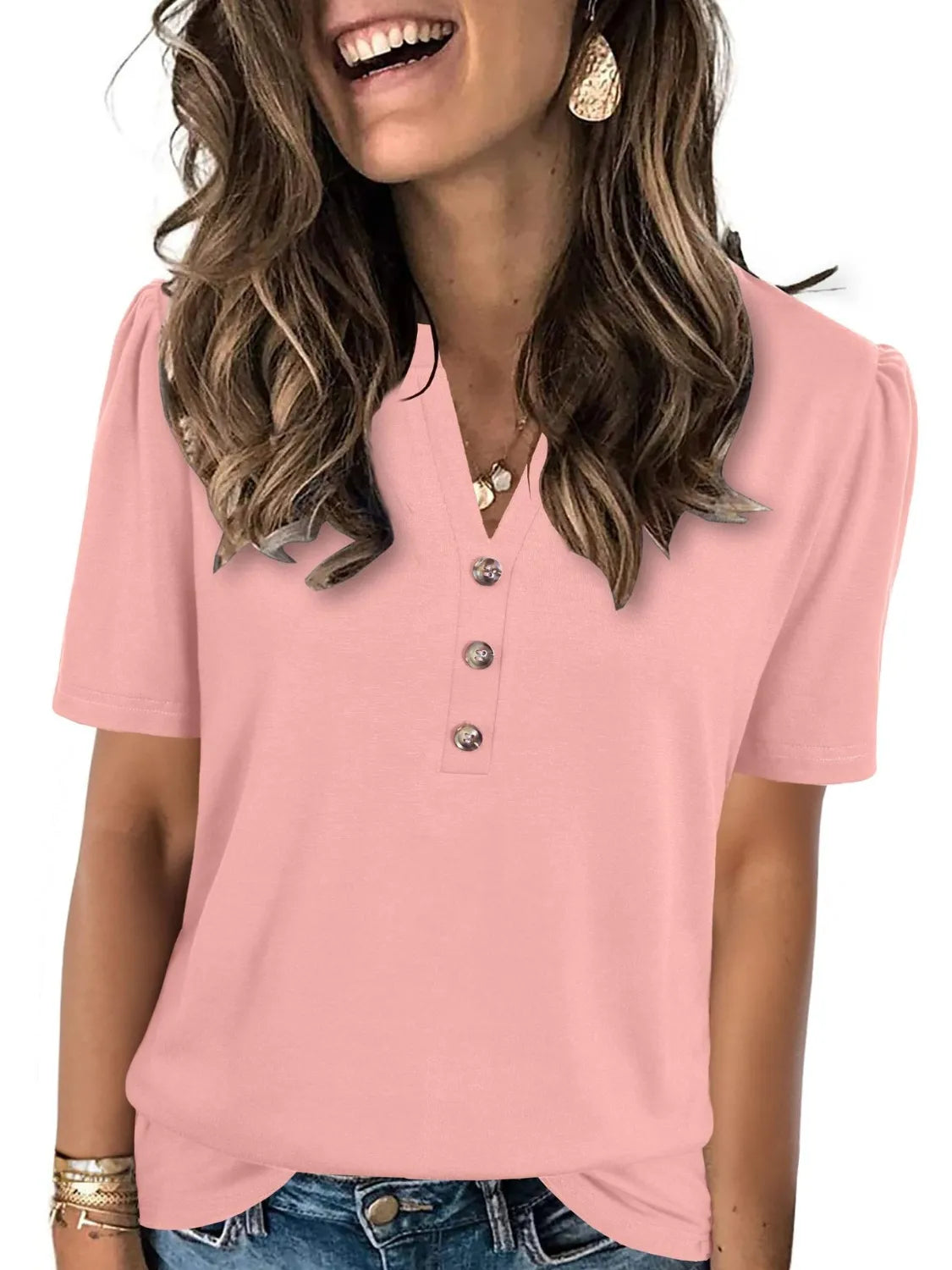 Notched Short Sleeve T-Shirt - felvior
