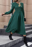 Perfee Smocked Long Sleeve Midi Dress - felvior