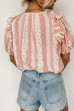Frilled Short Puff Sleeve Mixed Print Blouse - felvior