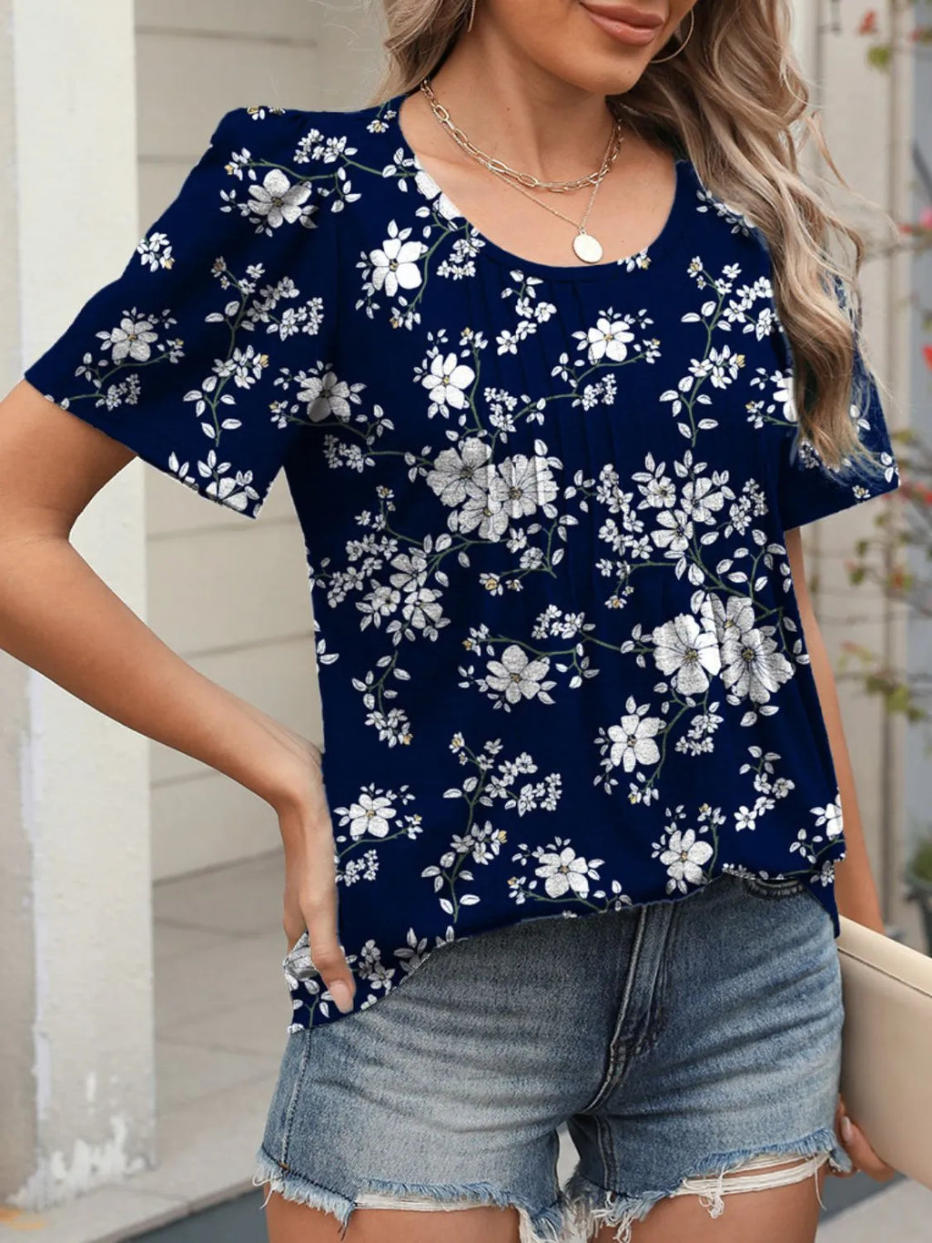 Floral Round Neck Short Sleeve Top