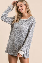 BiBi Leopard Round Neck Long Sleeve T-Shirt