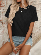Eyelet Round Neck Short Sleeve Top