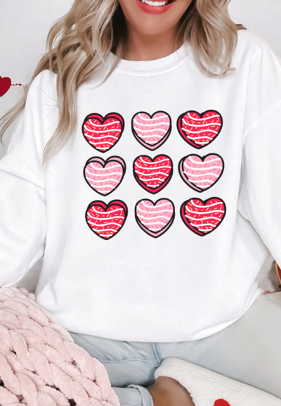 Valentine's Day Heart Round Neck Long Sleeve Sweatshirt - felvior