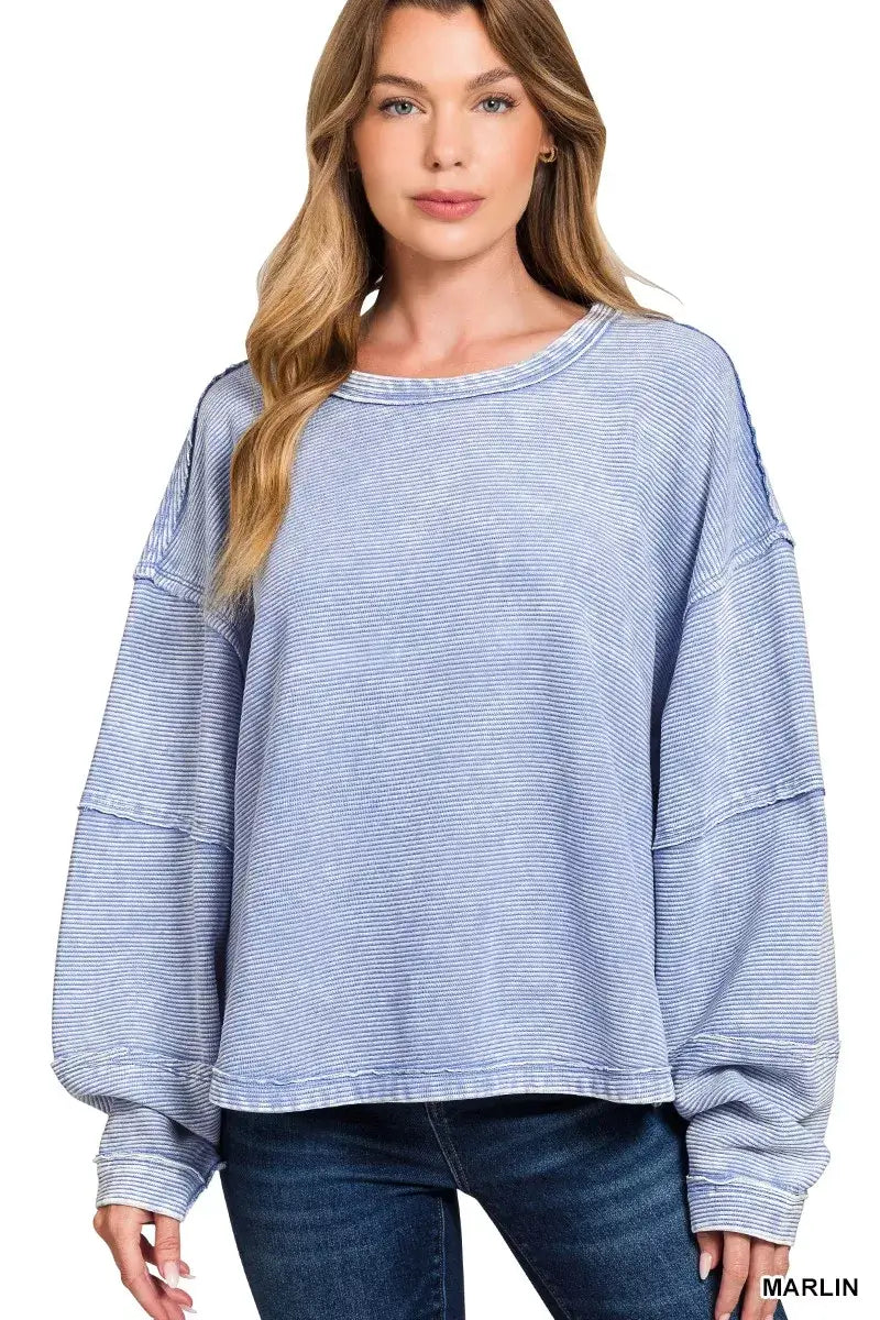 Zenana Acid Washed Exposed-Seam Sweatshirt Hauptbild