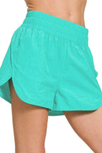 Zenana Windbreaker Smocked Waistband Running Shorts
