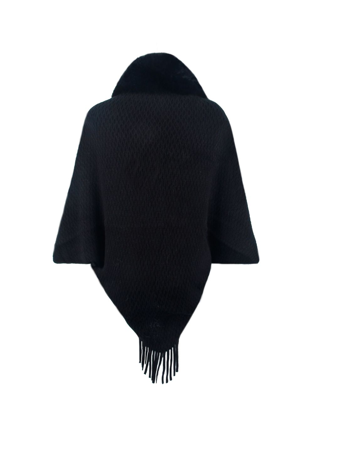 Open Front Fringe Hem Poncho - felvior