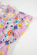 Printed Notched Double Layered Ruffle Sleeve Blouse