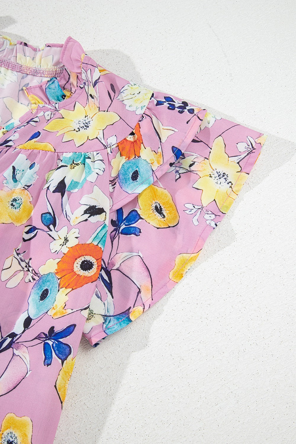 Printed Notched Double Layered Ruffle Sleeve Blouse