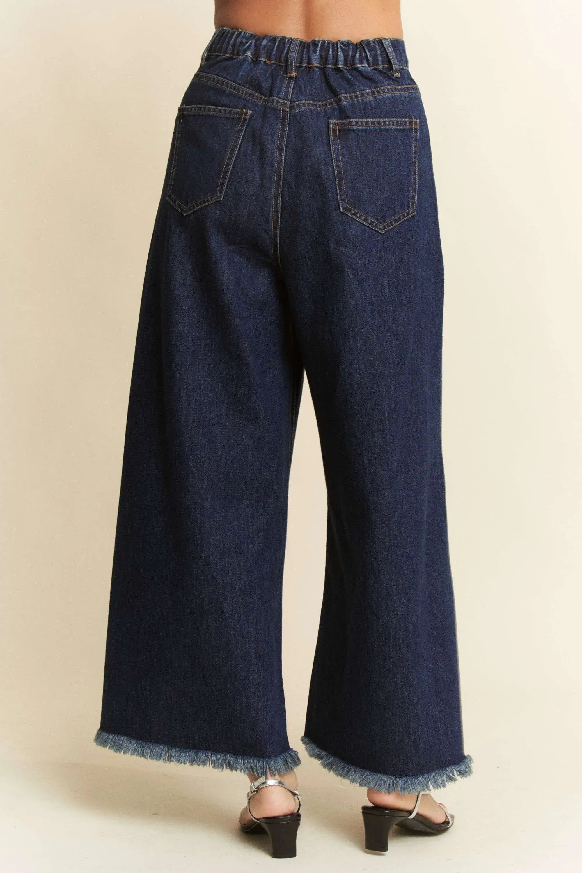 Davi & Dani Patch Pocket Wide Leg Culotte Jeans