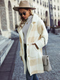Plaid Button Down Coat with Pockets - felvior