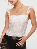 Ruffled Floral Square Neck Cami - felvior
