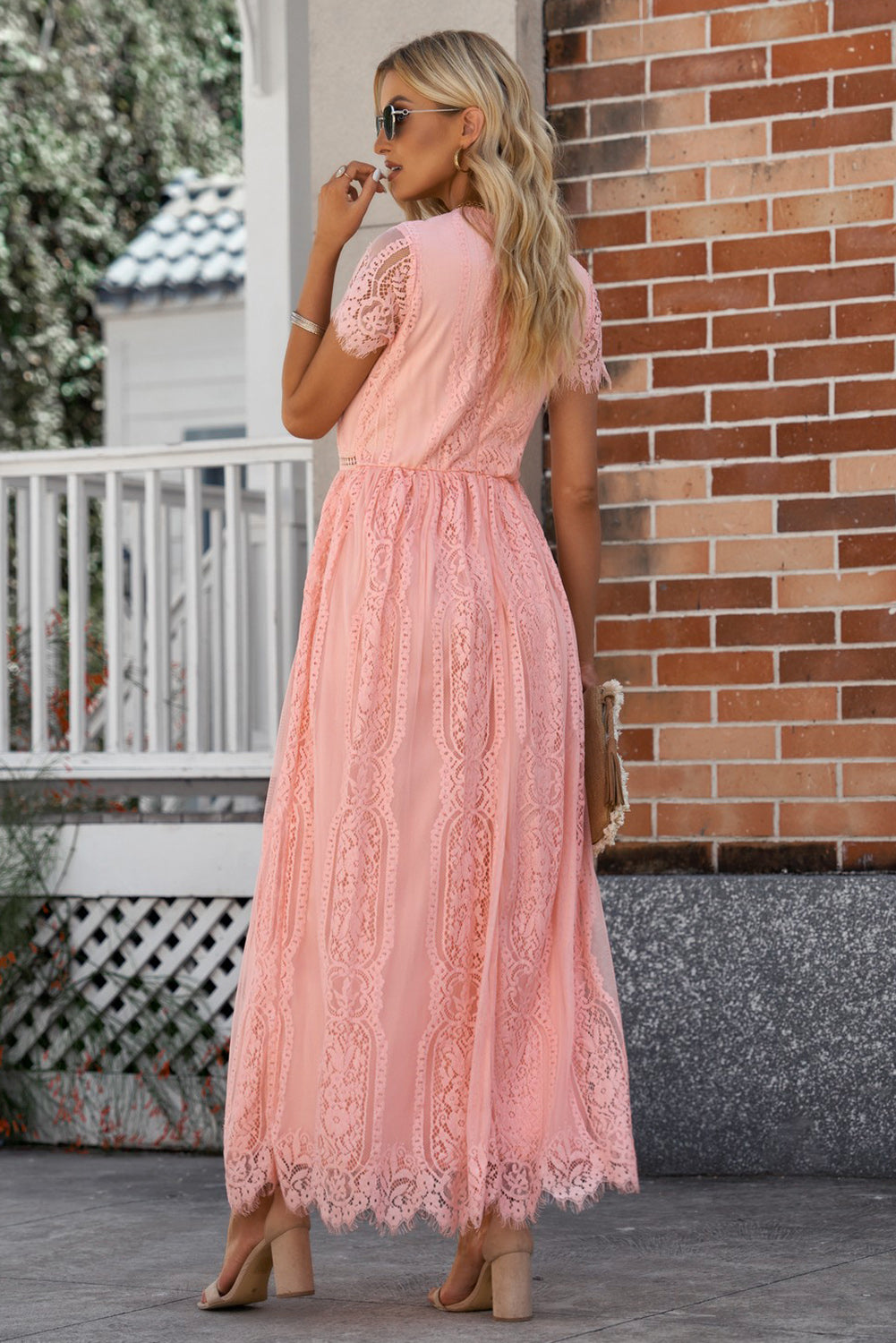 Scalloped Trim Lace Plunge Dress - felvior