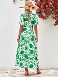 Floral Round Neck Tied Open Back Dress - felvior