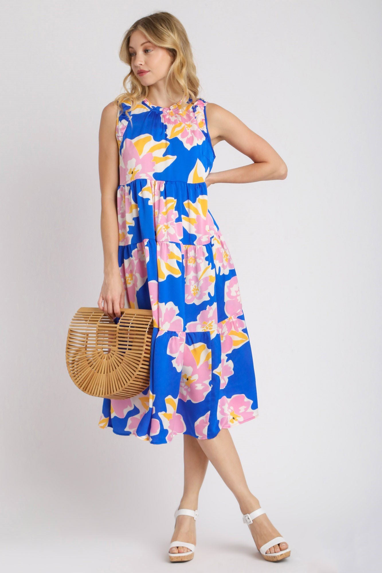 Umgee Full Size Floral Tiered Midi Tank Dress Plus Size Main image
