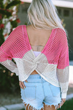 Twisted Back Round Neck Contrast Knit Cover Up