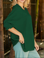 Round Neck Three-Quarter Sleeve Blouse
