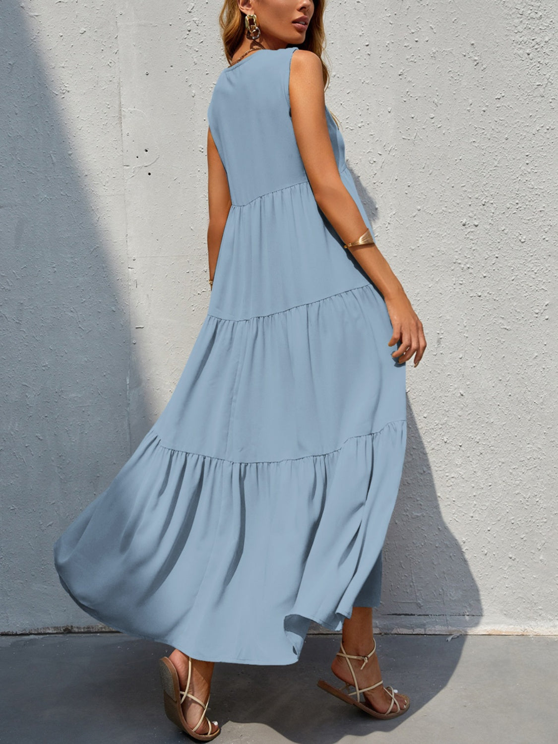 FAM-FAM Tiered V-Neck Sleeveless Dress - felvior