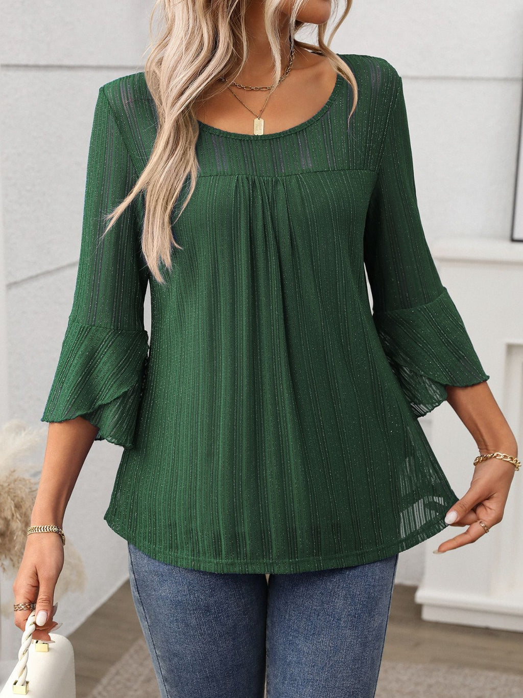 Round Neck Three-Quarter Sleeve Top