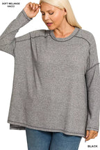 Zenana Full Size Melange Hacci Exposed Seam Hi-low Tee Plus Size