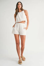 MABLE Eyelet Bubble Hem Sleeveless Top and Shorts Set