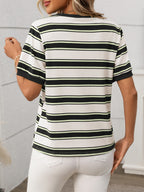 Contrast Striped Round Neck Short Sleeve T-Shirt