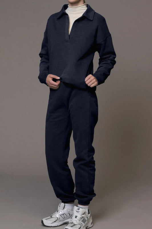 Johnny Collar Long Sleeve Top and Joggers Active Set - felvior