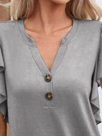 Full Size Ruffled Notched Cap Sleeve Blouse Plus Size