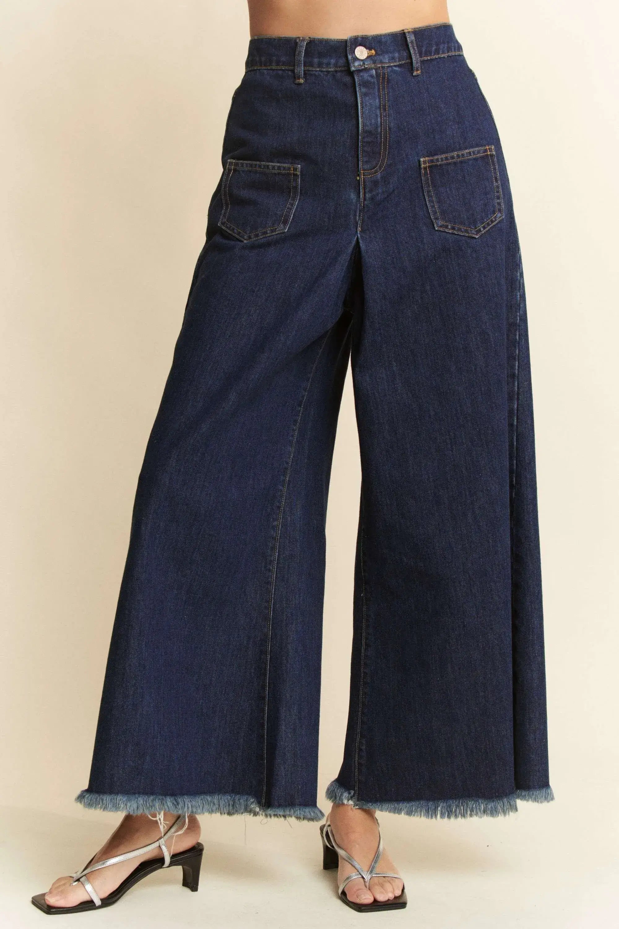 Davi & Dani Patch Pocket Wide Leg Culotte Jeans