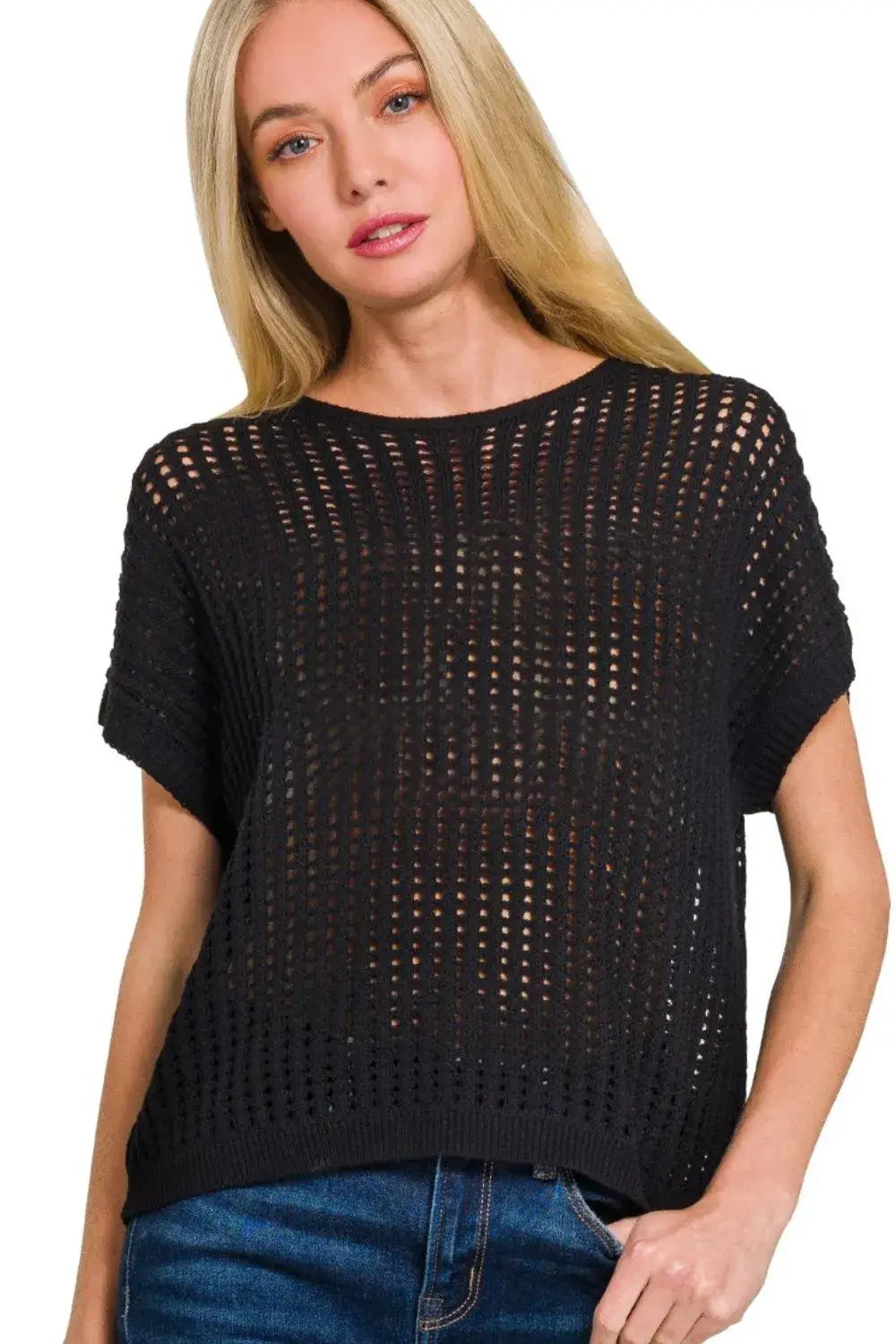 Zenana Viscose Crochet Knit Sheer Hollow Sweater Hauptbild