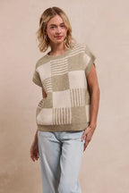 BiBi Checker With Stripes Pattern Sleeveless Sweater